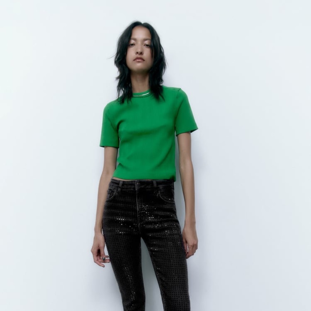Green Ribbed Top